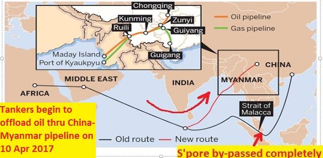Tankers begin to offload oil through China-Myanmar pipeline by-passing Singapore altogether