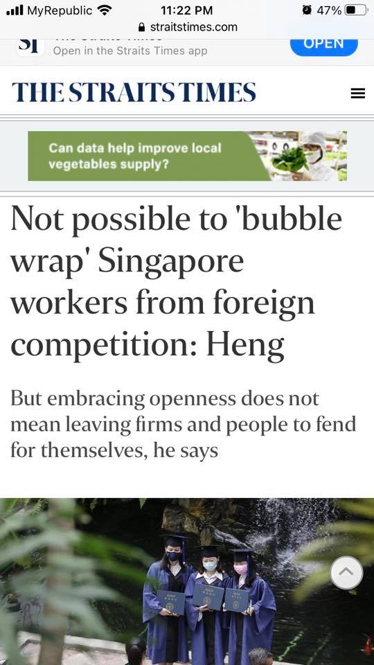 It is not possible to bubble wrap Singaporean workers from foreign competition